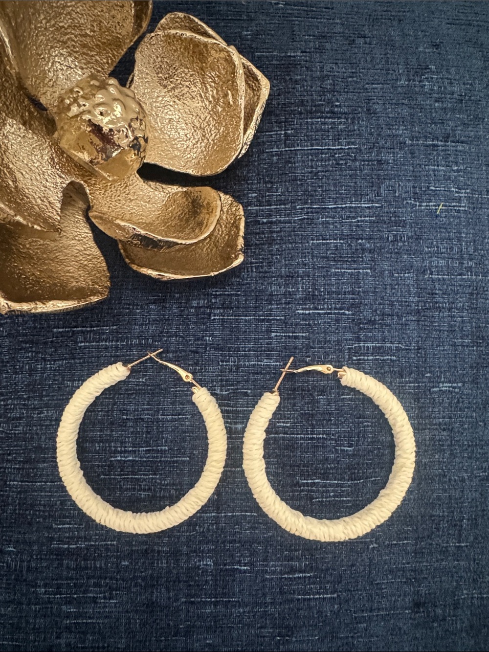 Gold-Tone Cream Wrapped Hoop Earrings - Women Fashion/Statement Jewelry